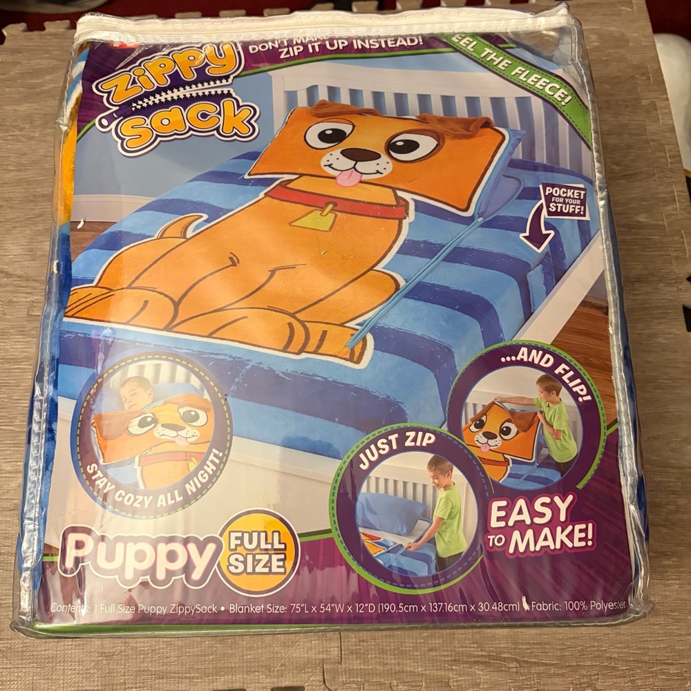 Zippy Sack Full Size Dog Puppy Fleece Bed Spread Comforter With Zipper Kids